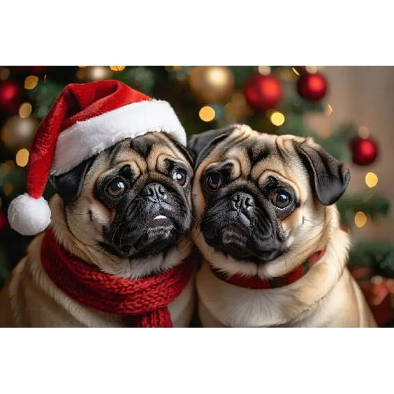 Jigsaw Puzzles for Adults 300 Pieces Christmas Pugs and Kisses Wooden Puzzle Environmentally Friendly No Odor Challenging Educational Fun Family Activities Games Toys Gifts for Home Decor