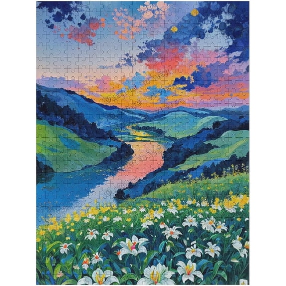 Jigsaw Puzzles for Adults 500 Piece - Mountains Park Stream Oil Painting Landscape Puzzle - Nature Puzzle - 500 Piece Puzzles for Adults and Families - Puzzle Crush