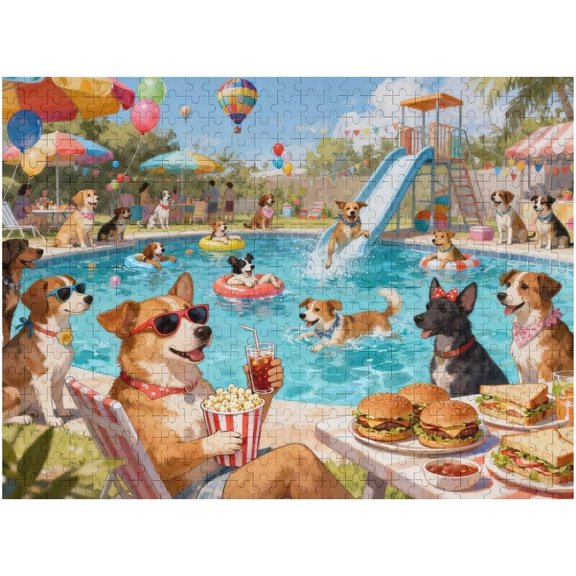 Jigsaw Puzzles for Adults 500 Pieces, Dogs Pool Party Interlock Perfectly No Dust, Home Decors Family Challenge Creative Kits for Men Women Elders Seniors (20.5x15 in) Poster