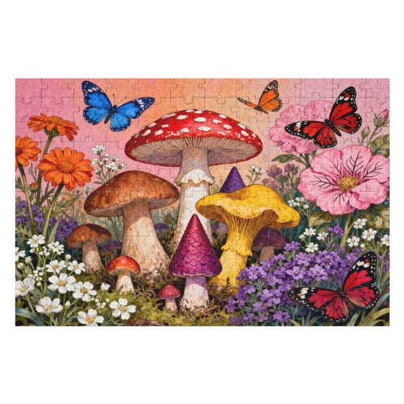 Jigsaw Puzzles for Adults 500 Pieces Impossible Hard Difficult Challenging Puzzles for Friends 500pc Puzzles Whimsical Garden Flowers Mushroom Plant Jigsaw Puzzle