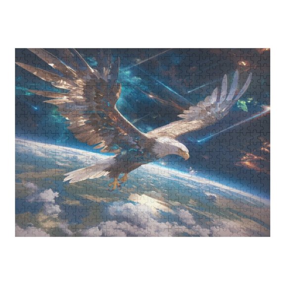 Jigsaw Puzzles - Bald Eagle Flying Against A Backdrop of Earth And A Starry, Cosmic Sky500 PCSChallenging Puzzle Perfect for Game Nights