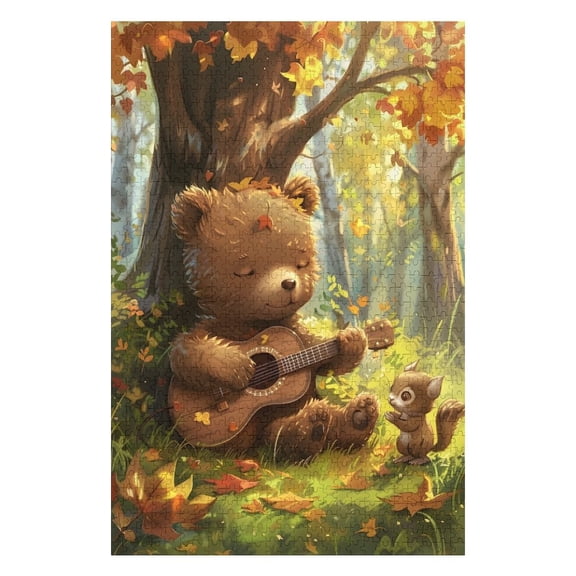 Jigsaw Puzzles - Bear Playing The Guitar for A Squirrel Under An Autumn Tree1000 PCSChallenging Puzzle Perfect for Game Nights