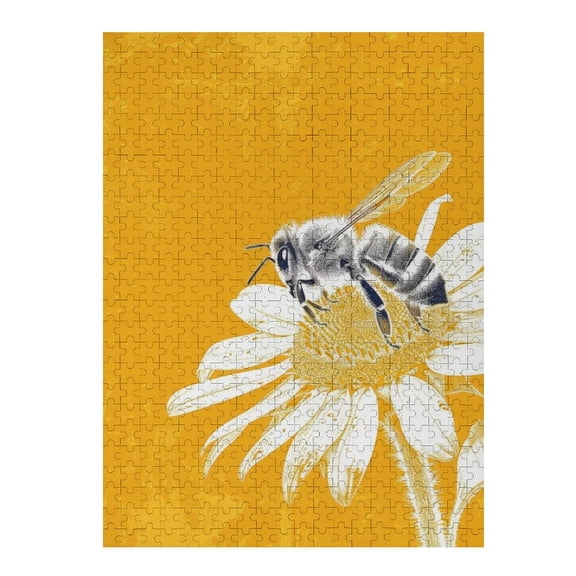Jigsaw Puzzles - Bee Perched on A White Daisy Against A Vibrant Orange Background, Highlighting Its Details500 PCSChallenging Puzzle Perfect for Game Nights