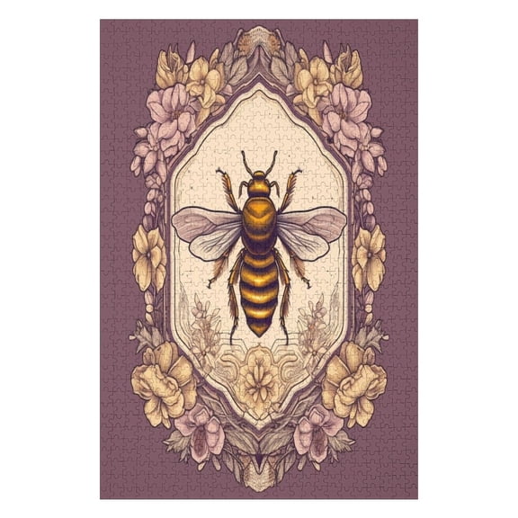 Jigsaw Puzzles - Bee in The Center of An Ornate, Floral - Framed Design on A Purple Background1000 PCSChallenging Puzzle Perfect for Game Nights