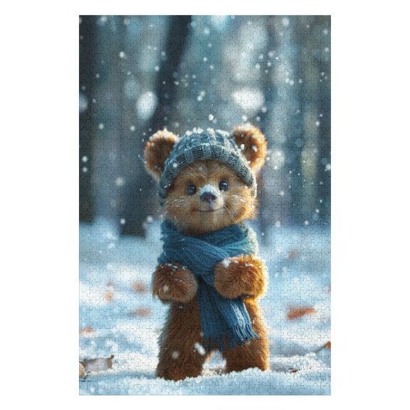 Jigsaw Puzzles - Brown Bear Dressed Warmly, Standing in A Snowy Forest1000 PCS，Challenging Puzzle Perfect for Game Nights