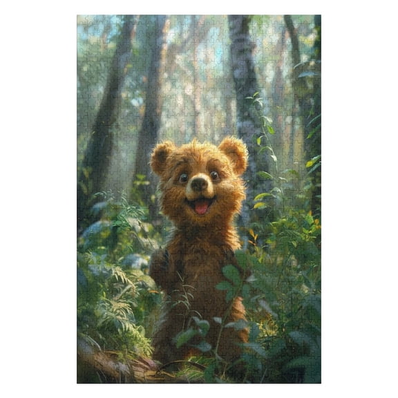 Jigsaw Puzzles - Brown Bear Excited in A Lush Forest, Surrounded by Greenery1000 PCSChallenging Puzzle Perfect for Game Nights