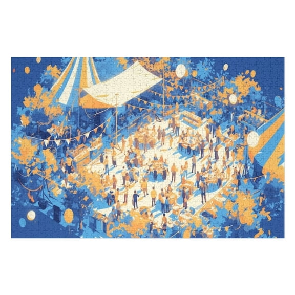 Jigsaw Puzzles - A Bustling Outdoor Event with Tents, People And Decorations in Blue And Orange Hues1000 PCS，Challenging Puzzle Perfect for Game Nights