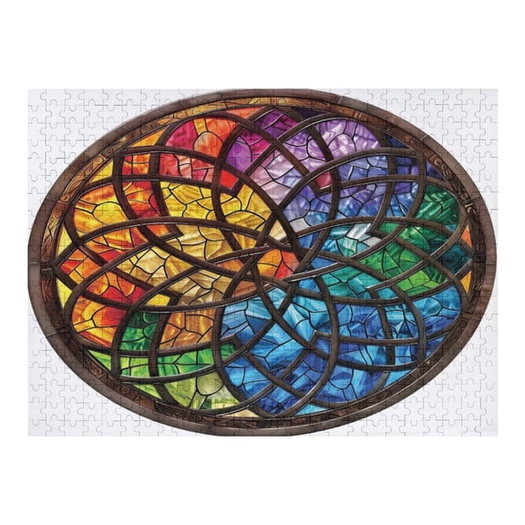 Jigsaw Puzzles - Circular Stained - Glass Window with A Colorful, Interwoven Pattern500 PCSChallenging Puzzle Perfect for Game Nights