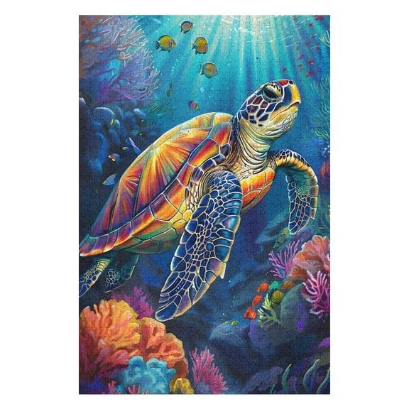 Jigsaw Puzzles - Colorful Sea Turtle Swimming in An Underwater Scene with Corals And Fish1000 PCS，Challenging Puzzle Perfect for Game Nights