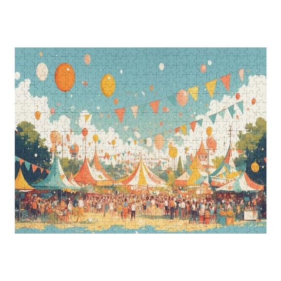 Jigsaw Puzzles - Colorful Tents And A Bustling Crowd at An Outdoor Festival500 PCS,Challenging Puzzle Perfect for Game Nights