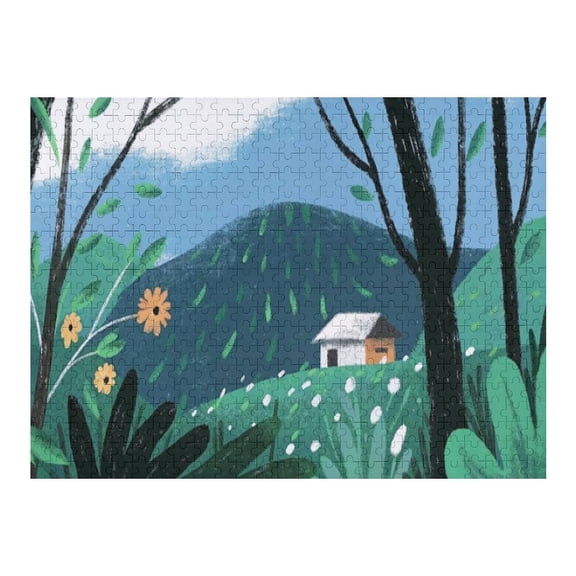 Jigsaw Puzzles - Cozy House Nestled in Lush Greenery with Mountains in The Background500 PCS，Challenging Puzzle Perfect for Game Nights