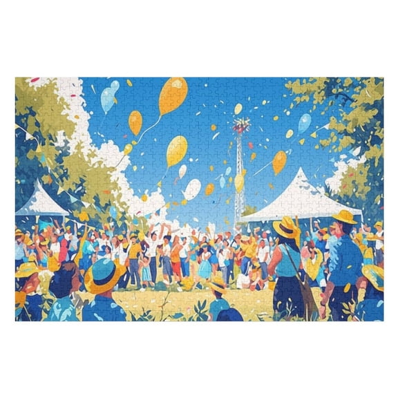 Jigsaw Puzzles - Crowd Enjoying A Festive Event with Balloons And Confetti in A Park1000 PCS，Challenging Puzzle Perfect for Game Nights