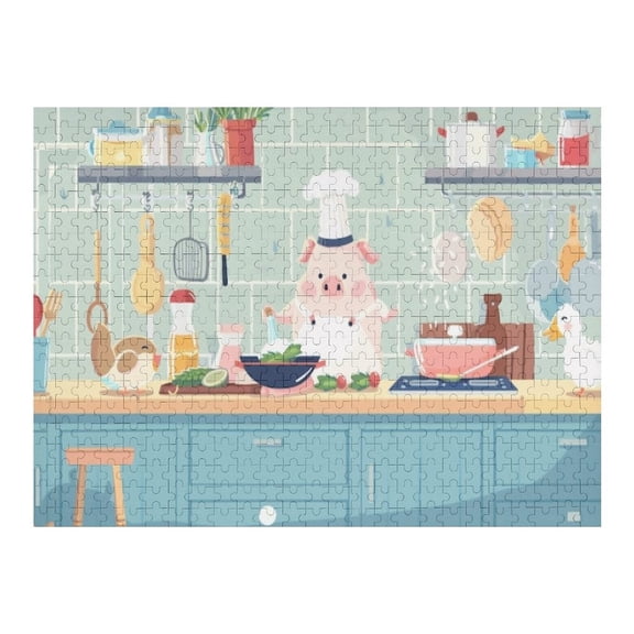 Jigsaw Puzzles - Cute Animal Chef in A Kitchen, Creating A Playful Cooking Scene500 PCSChallenging Puzzle Perfect for Game Nights