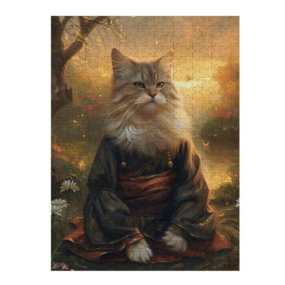 Jigsaw Puzzles - Fluffy Cat Dressed in Traditional Attire, Sitting in An Autumnal, Sunlit Landscape500 PCSChallenging Puzzle Perfect for Game Nights