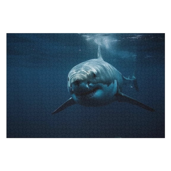 Jigsaw Puzzles - Great White Shark Swimming in Deep Blue Ocean Waters1000 PCSChallenging Puzzle Perfect for Game Nights