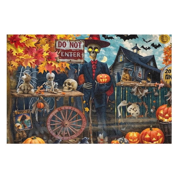 Jigsaw Puzzles - Halloween - Themed Decorations Including Skeletons And Pumpkins1000 PCS,Challenging Puzzle Perfect for Game Nights