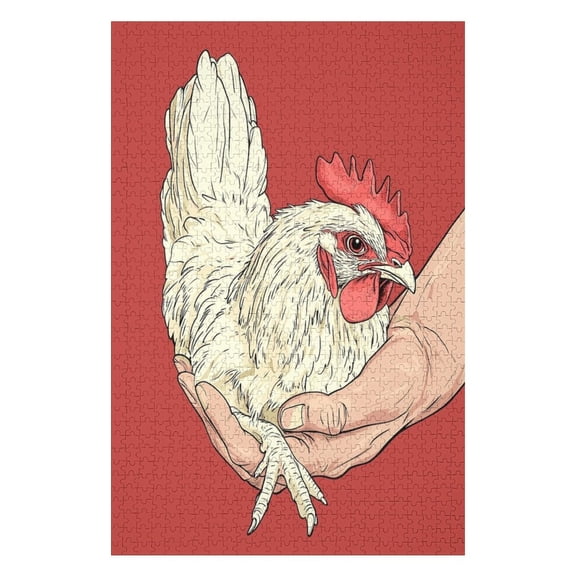 Jigsaw Puzzles - A Hand Holding A White Chicken Against A Solid Red Background, in A Simple Illustration Style1000 PCS，Challenging Puzzle Perfect for Game Nights