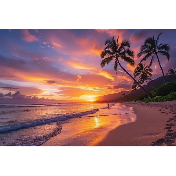 Jigsaw Puzzles - Hawaiian Sunset Beach 300 Piece Wooden Puzzle challenging and Stimulating Puzzle Game, Wall Art Unique Gift.