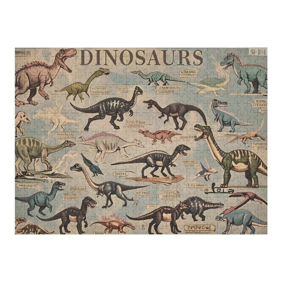 Jigsaw Puzzles - Illustrated Various Dinosaurs with Names500 PCSChallenging Puzzle Perfect for Game Nights