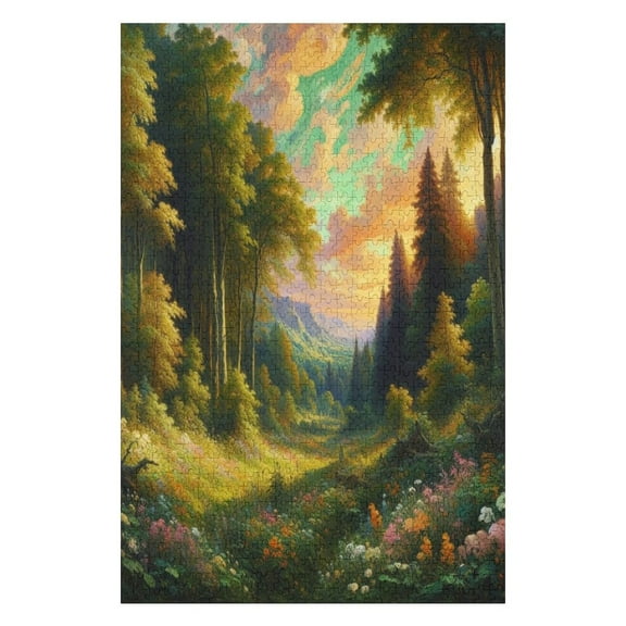 Jigsaw Puzzles Impressionist Forest Landscape 1000 Pieces Wooden Puzzle For Adults 1000 Piece Gifts For Friends Funny Home Party Decorations Gift For Women Men 29.5x19.7 Inch