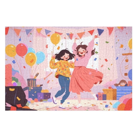Jigsaw Puzzles - Indoor Celebration Scene with Balloons, Confetti And Two Happy - Dancing Girls1000 PCS，Challenging Puzzle Perfect for Game Nights