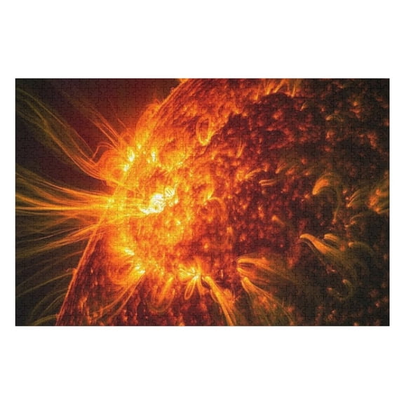 Jigsaw Puzzles - Intense And Fiery Appearance of The Sun with Solar Flares in A Dark Space Background1000 PCS，Challenging Puzzle Perfect for Game Nights