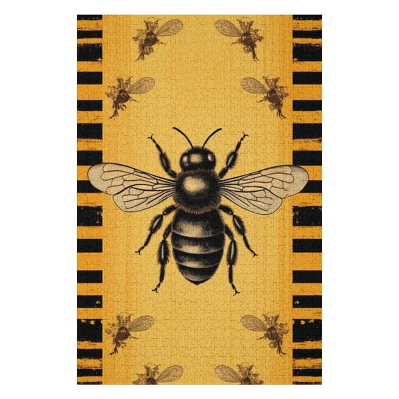Jigsaw Puzzles - Large Black Bee on A Yellow Background with Smaller Bees And Black - Yellow Stripes on Sides1000 PCSChallenging Puzzle Perfect for Game Nights