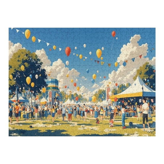 Jigsaw Puzzles - Lively Outdoor Event with Balloons, Tents And A Large Crowd Enjoying Themselves500 PCSChallenging Puzzle Perfect for Game Nights