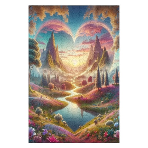 Jigsaw Puzzles Magic Of Love In A Dreamy Heart Shaped World Wooden Puzzle For Adults 1000 Pieces Sturdy Pieces Challenging Family Activity Gift Idea Gift For Women Men 29.5x19.7 Inch