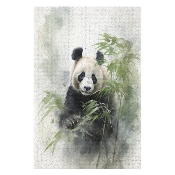 Jigsaw Puzzles - Panda Holding Bamboo in A Misty, Watercolor - Style Background1000 PCSChallenging Puzzle Perfect for Game Nights
