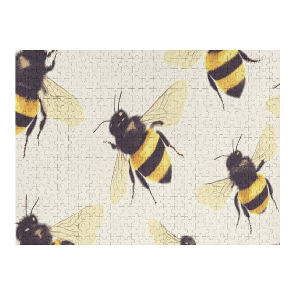 Jigsaw Puzzles - A Pattern of Black And Yellow Bees Flying on A Light Background, Creating A Repetitive Motif500 PCSChallenging Puzzle Perfect for Game Nights
