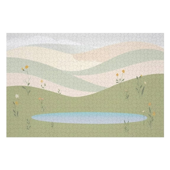 Jigsaw Puzzles - Peaceful Meadow with A Small Pond And Scattered Wildflowers1000 PCSChallenging Puzzle Perfect for Game Nights