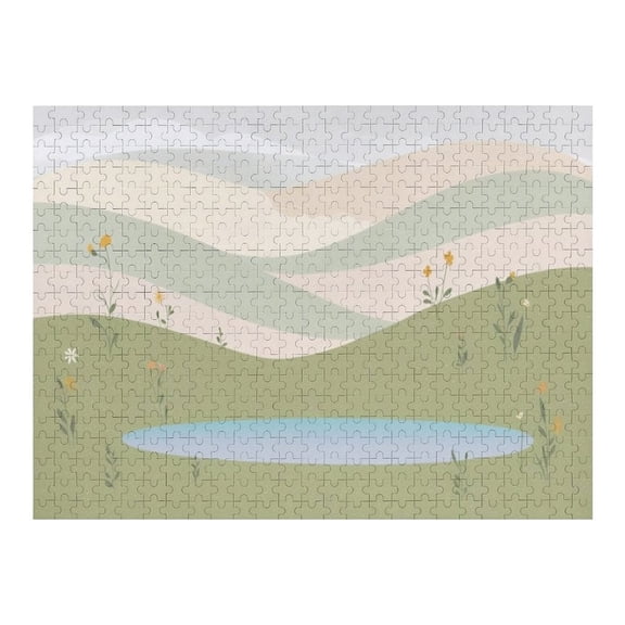 Jigsaw Puzzles - Peaceful Meadow with A Small Pond And Scattered Wildflowers500 PCSChallenging Puzzle Perfect for Game Nights