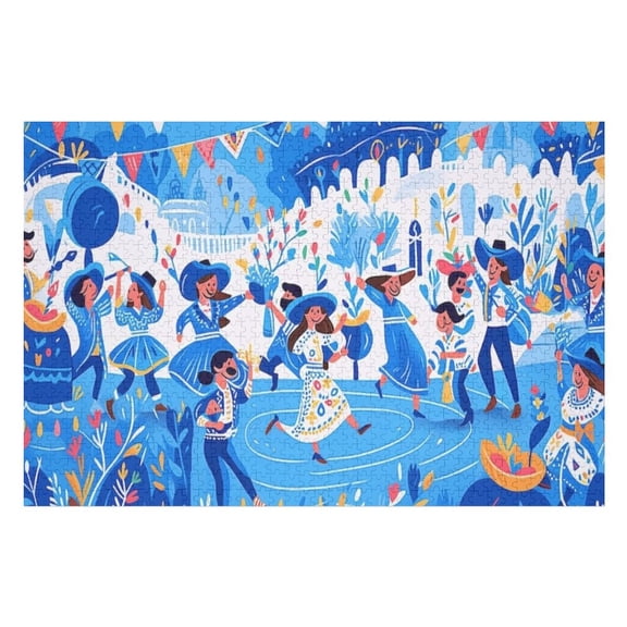 Jigsaw Puzzles - People Dancing in A Festive Blue - Themed Celebration with Colorful Decorations1000 PCS,Challenging Puzzle Perfect for Game Nights