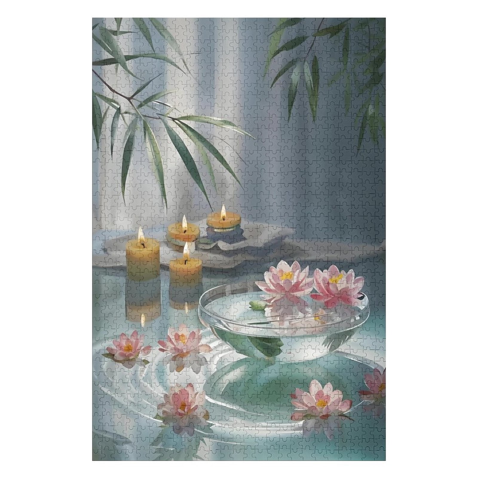 Jigsaw Puzzles - Pink Lotus Flowers And Lit Candles on Water, with ...