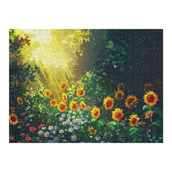 Jigsaw Puzzles - A Pixel - Art Sunlit Meadow with Sunflowers And Other Flowers, Bathed in Warm Sunlight500 PCSChallenging Puzzle Perfect for Game Nights