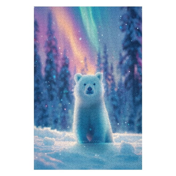 Jigsaw Puzzles - Polar Bear Sitting in A Snowy Landscape Under A Colorful Aurora Borealis1000 PCS，Challenging Puzzle Perfect for Game Nights