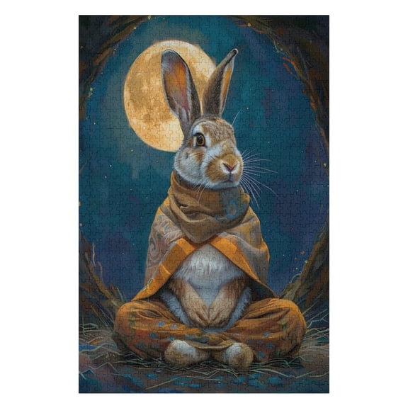 Jigsaw Puzzles - Rabbit in A Robe Meditating Under A Full Moon in A Nighttime Forest Setting1000 PCS，Challenging Puzzle Perfect for Game Nights