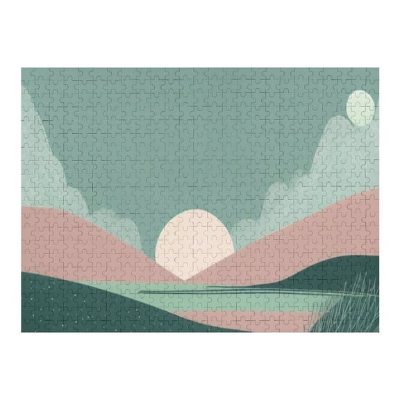 Jigsaw Puzzles - Serene Landscape with A Setting Sun between Hills And A Calm Body of Water500 PCS，Challenging Puzzle Perfect for Game Nights