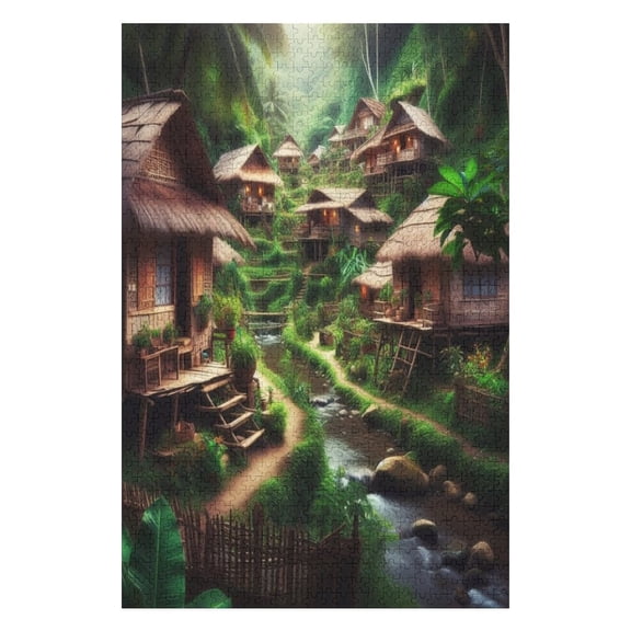 Jigsaw Puzzles Serene Native Village Holiday Wooden Puzzle For Adults 1000 Pieces Educational Games Gift For Elders Family Friend Gift For Women Men 29.5x19.7 Inch