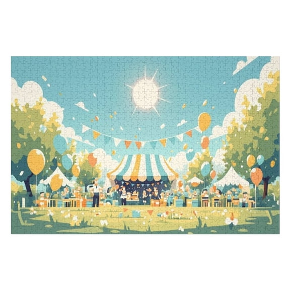 Jigsaw Puzzles - Sunlit Outdoor Party with Tents, Balloons And People Having Fun1000 PCS，Challenging Puzzle Perfect for Game Nights