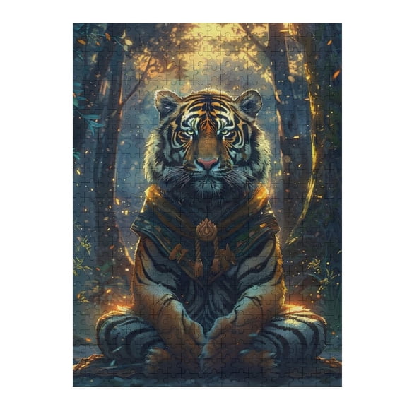 Jigsaw Puzzles - Tiger in Traditional Attire Meditating in A Forest, Surrounded by Glowing Elements500 PCSChallenging Puzzle Perfect for Game Nights