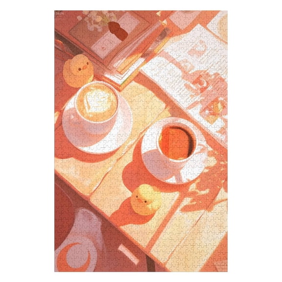Jigsaw Puzzles - Two Cups of Coffee on A Table with Small Rubber Ducks And Magazines in Warm Light1000 PCSChallenging Puzzle Perfect for Game Nights