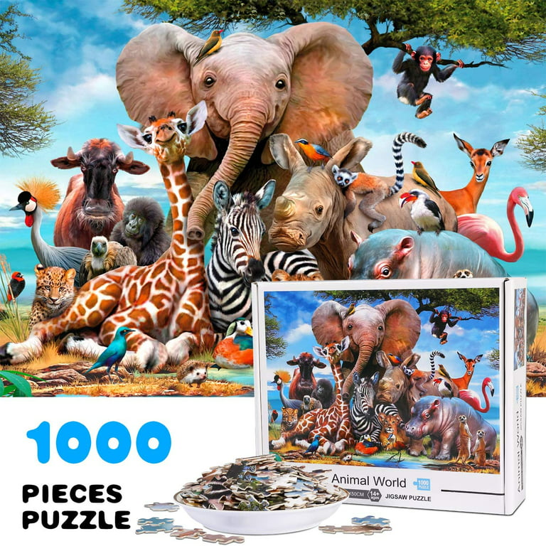 Jigsaw Puzzles for Adults Kids, 1000 Pieces Animal World Puzzles with  Poster, Grown up Puzzles Educational Games Toys Gift 