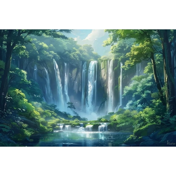 Jigsaw Wooden puzzle 300 pieces for Adults Hidden Waterfall in The Forest Anime Art Wooden Toys School Supplies Family Decorations Unique Present Thick Sturdy Hard Challenging Difficult