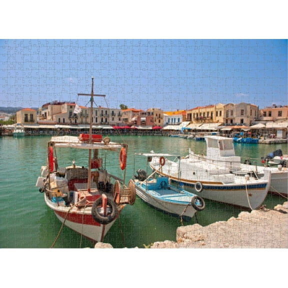 Jigsaw Wooden puzzle 300 pieces for Adults Old Venetian Port Rethymnon Crete Puzzles Clearance Big Large Puzzles Difficult Cool Hard Puzzles for Adults