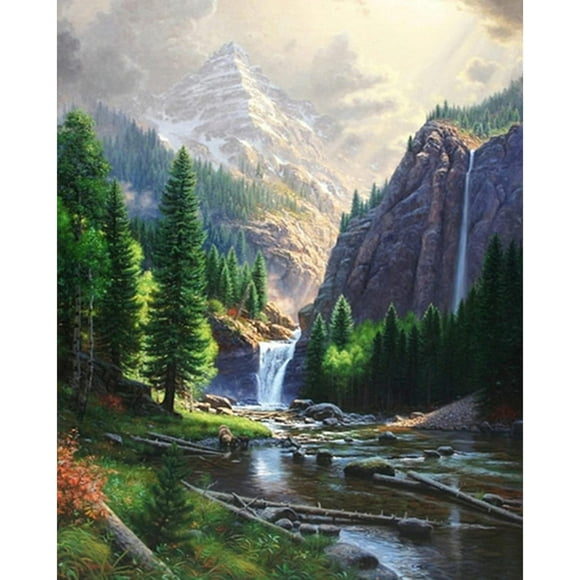 Jigsaw Wooden puzzle 300 pieces Paint by Number Mountains Waterfall Painting On Canvas Paintwork with Paintbrushes Acrylic Paints Perfect for Paint by Numbers for Adults and Kids Students Beginner