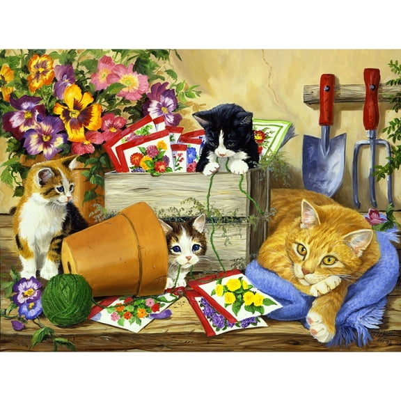 Jigsaw Wooden puzzle 300 pieces Puzzle for Adults Linda Picken Little Bloomers Cat & Kittens Cute Jigsaw by Puzzles