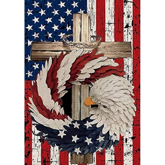Jigsaw Wooden puzzle 300 pieces Rustic Puzzles for Adults Patriotic Strip and Star Cross Eagle USA Flag 4Th of July Memorial Day Independence Day Wooden Challenging Party Games Activity Toys