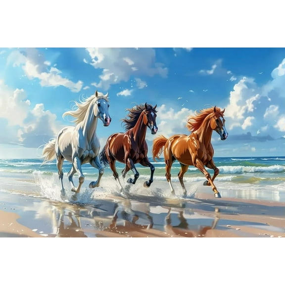 Jigsaw Wooden puzzle 300 pieces Wooden Horses Galloping On The Beach Anime Wooden Challenging Educational Interactive Toys for Family Creative Gift Thick Sturdy Hard Challenging Difficult